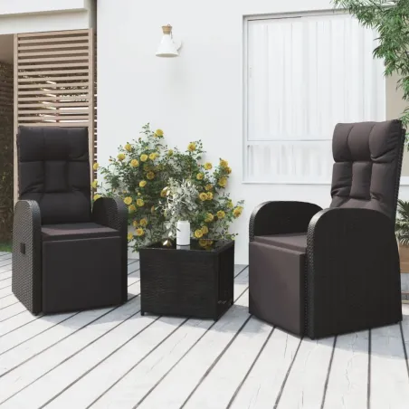 Ensemble de salon de jardin 3 pcs noir poly rotin et acier