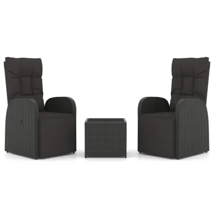 Ensemble de salon de jardin 3 pcs noir poly rotin et acier 2