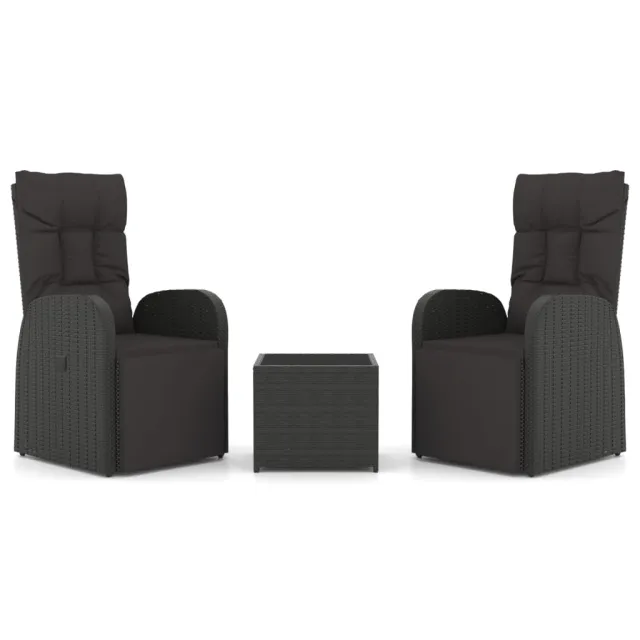 Ensemble de salon de jardin 3 pcs noir poly rotin et acier
