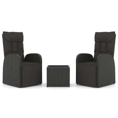 Ensemble de salon de jardin 3 pcs noir poly rotin et acier