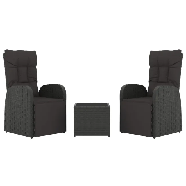Ensemble de salon de jardin 3 pcs noir poly rotin et acier