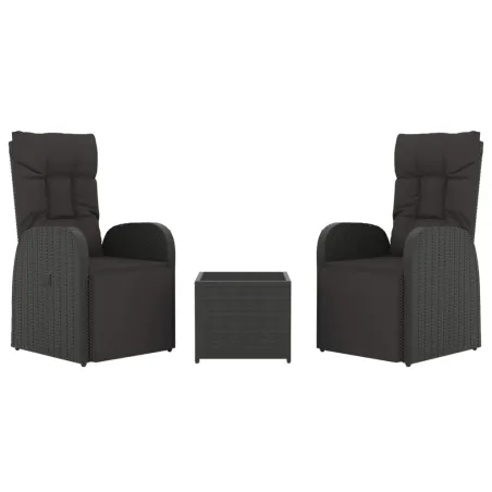 Ensemble de salon de jardin 3 pcs noir poly rotin et acier