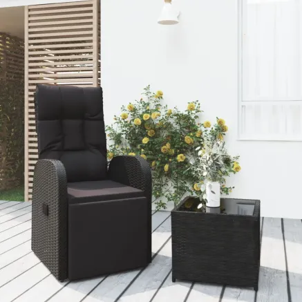Ensemble de salon de jardin 2 pcs noir poly rotin et acier