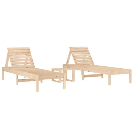 Chaises longues lot de 2 avec table bois massif de pin 2