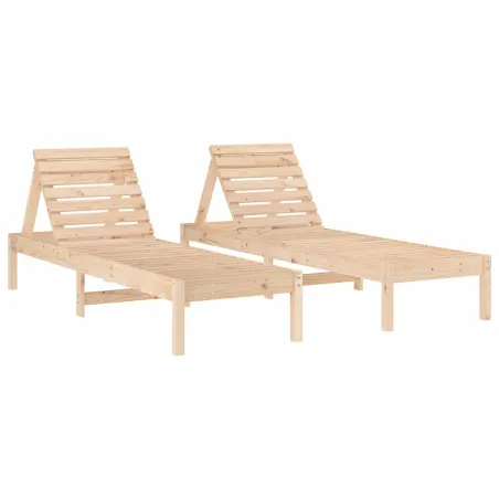 Chaises longues lot de 2 avec table bois massif de pin