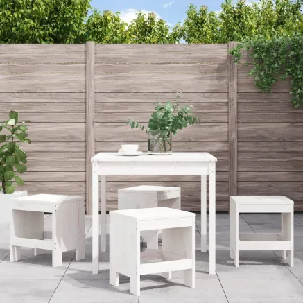 Ensemble à manger de jardin 5pcs blanc bois massif de pin