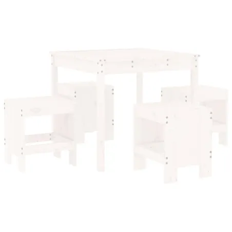 Ensemble à manger de jardin 5pcs blanc bois massif de pin