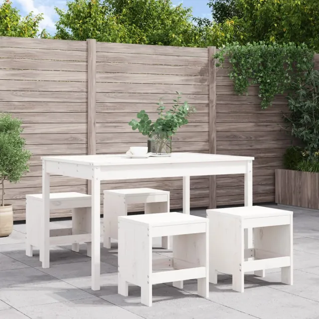 Ensemble à manger de jardin 5pcs blanc bois massif de pin
