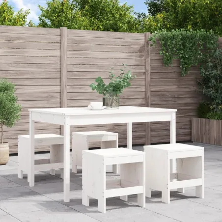 Ensemble à manger de jardin 5pcs blanc bois massif de pin
