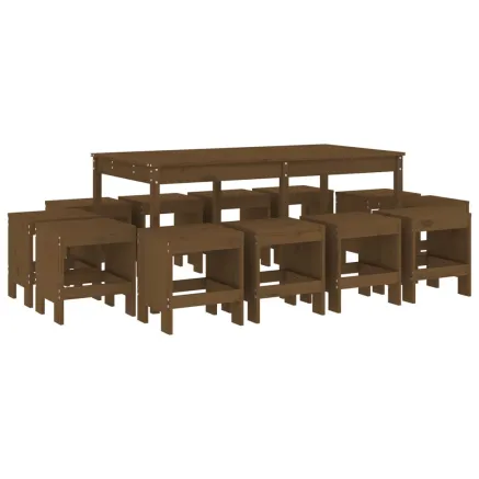 Ensemble à manger de jardin 13 pcs marron miel bois pin massif 2