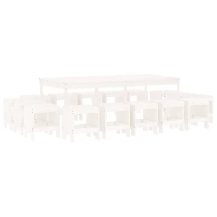 Ensemble à manger de jardin 17 pcs blanc bois massif de pin 2