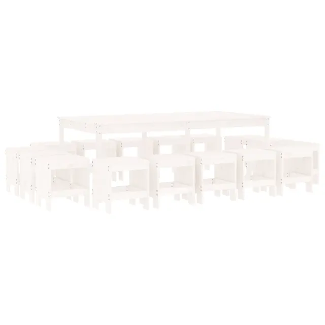 Ensemble à manger de jardin 17 pcs blanc bois massif de pin