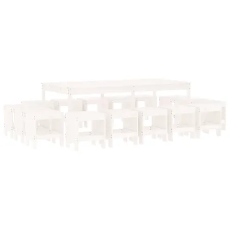 Ensemble à manger de jardin 17 pcs blanc bois massif de pin