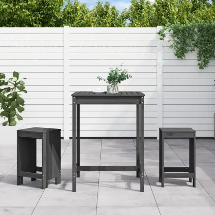 Ensemble de bar de jardin 3 pcs gris bois de pin massif