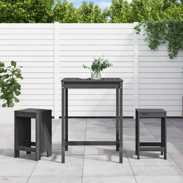 Ensemble de bar de jardin 3 pcs gris bois de pin massif