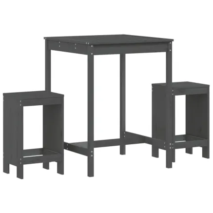 Ensemble de bar de jardin 3 pcs gris bois de pin massif 2