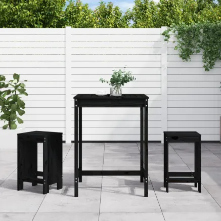 Ensemble de bar de jardin 3 pcs noir bois de pin massif