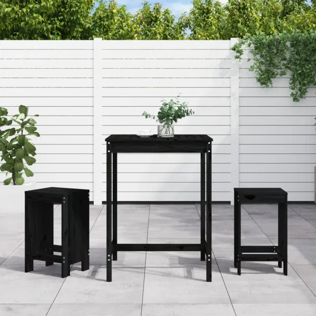 Ensemble de bar de jardin 3 pcs noir bois de pin massif