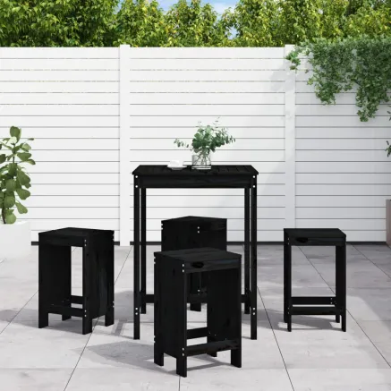 Ensemble de bar de jardin 5 pcs noir bois de pin massif
