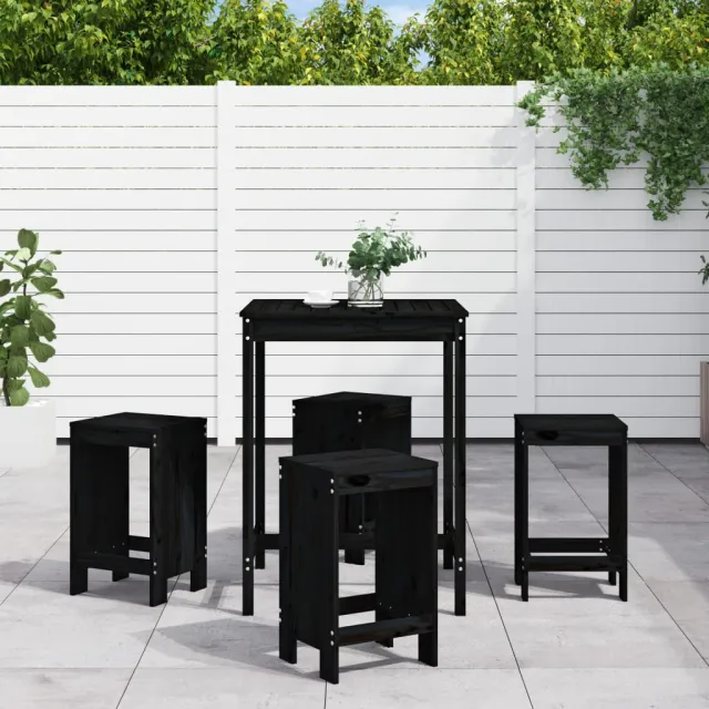Ensemble de bar de jardin 5 pcs noir bois de pin massif