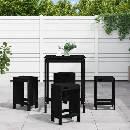 Ensemble de bar de jardin 5 pcs noir bois de pin massif
