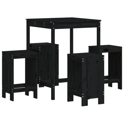 Ensemble de bar de jardin 5 pcs noir bois de pin massif 2