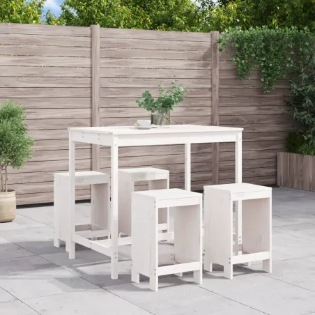 Ensemble de bar de jardin 5 pcs blanc bois massif de pin