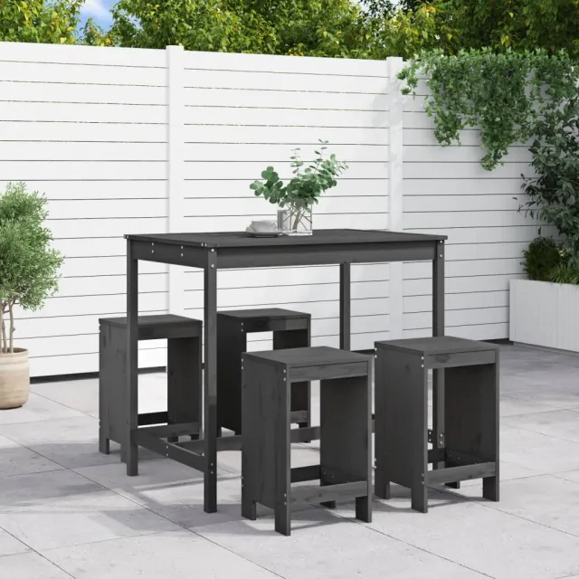 Ensemble de bar de jardin 5 pcs gris bois de pin massif
