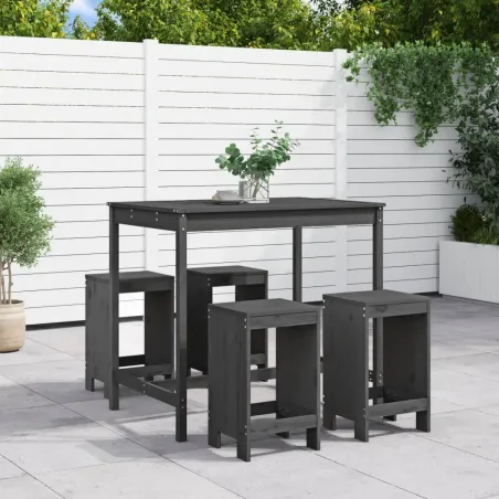 Ensemble de bar de jardin 5 pcs gris bois de pin massif
