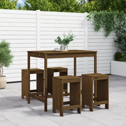 Ensemble de bar de jardin 5 pcs marron miel bois de pin massif