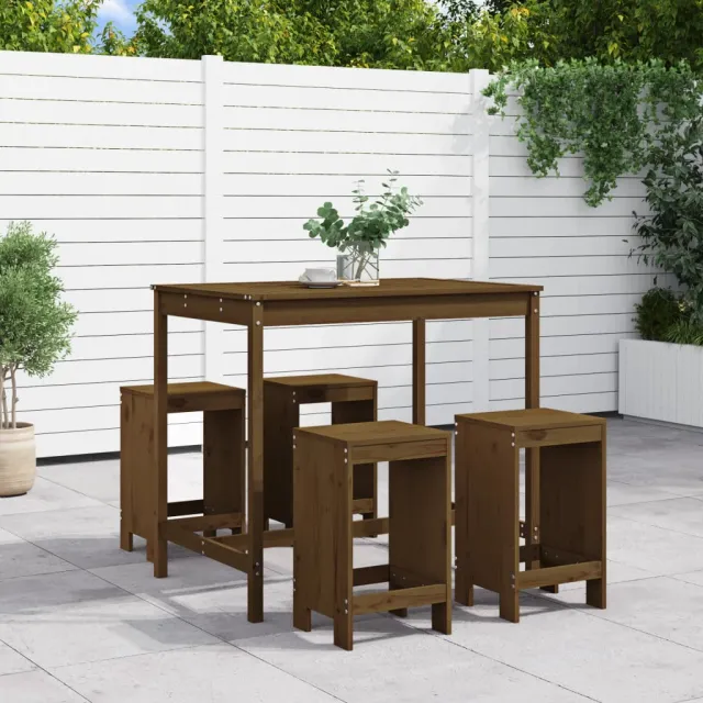 Ensemble de bar de jardin 5 pcs marron miel bois de pin massif