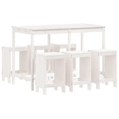 Ensemble de bar de jardin 7 pcs blanc bois de pin massif