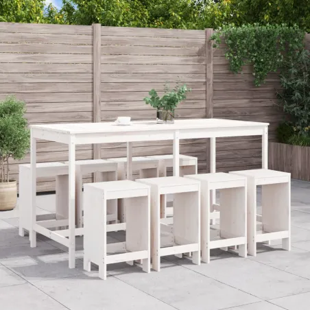 Ensemble de bar de jardin 9 pcs blanc bois de pin massif