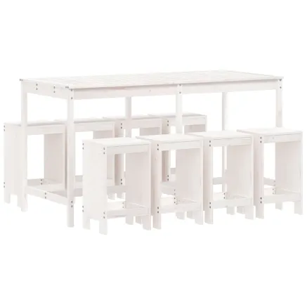 Ensemble de bar de jardin 9 pcs blanc bois de pin massif 2