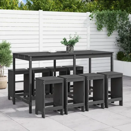 Ensemble de bar de jardin 9 pcs gris bois de pin massif