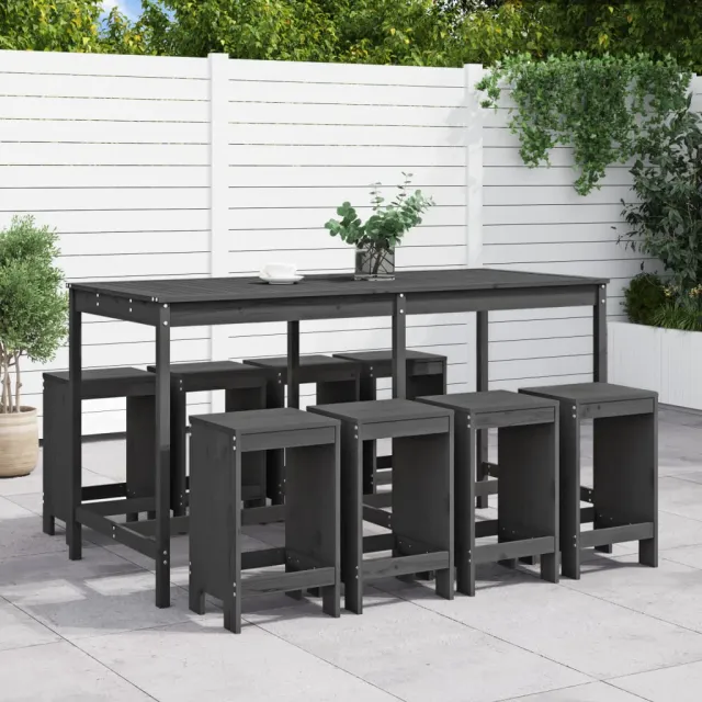Ensemble de bar de jardin 9 pcs gris bois de pin massif
