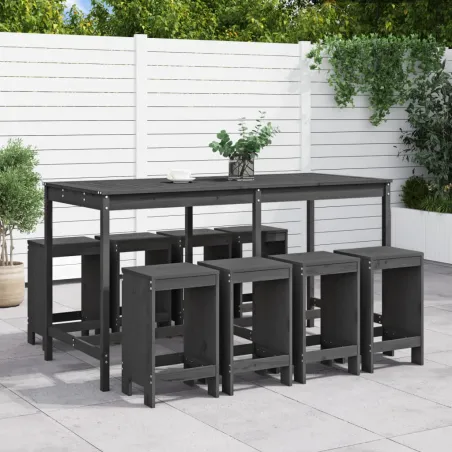 Ensemble de bar de jardin 9 pcs gris bois de pin massif