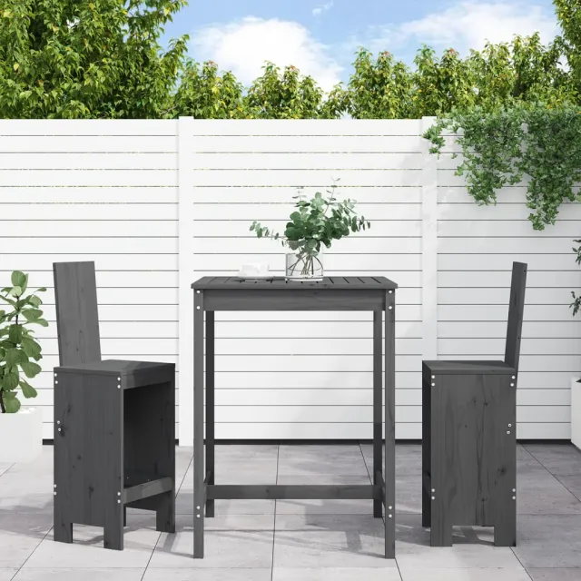 Ensemble de bar de jardin 3 pcs gris bois de pin massif