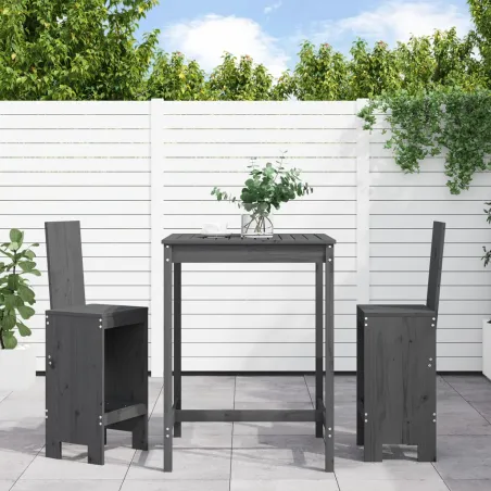 Ensemble de bar de jardin 3 pcs gris bois de pin massif