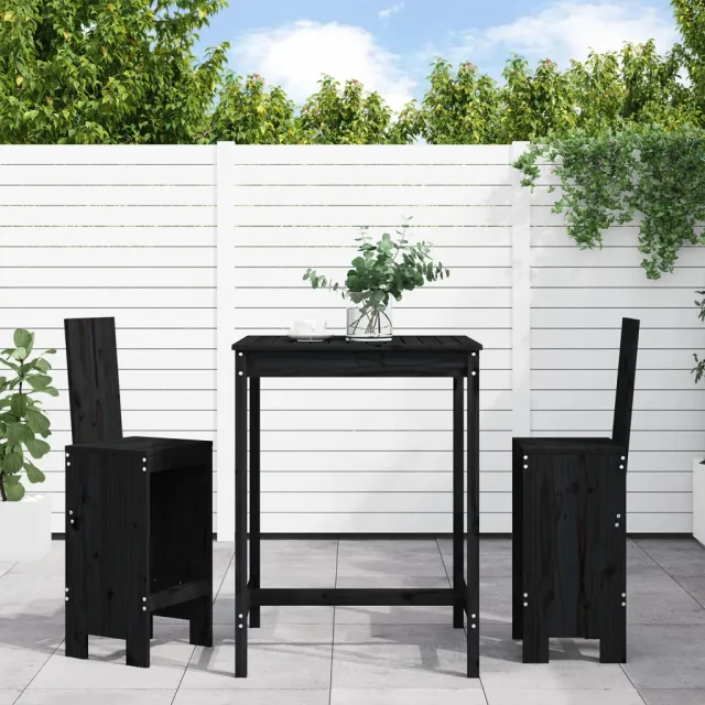Ensemble de bar de jardin 3 pcs noir bois de pin massif
