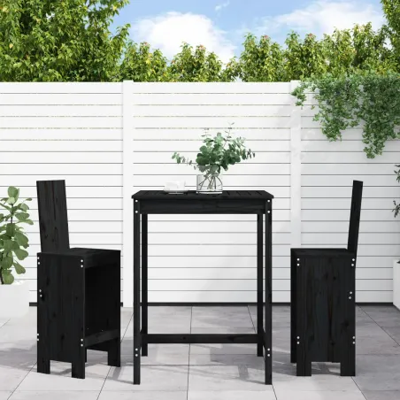 Ensemble de bar de jardin 3 pcs noir bois de pin massif