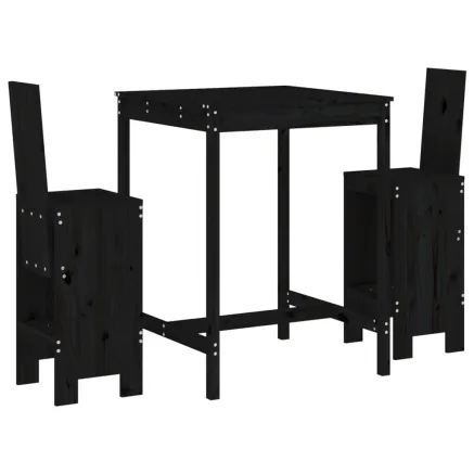 Ensemble de bar de jardin 3 pcs noir bois de pin massif 2