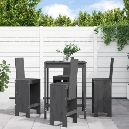 Ensemble de bar de jardin 5 pcs gris bois de pin massif