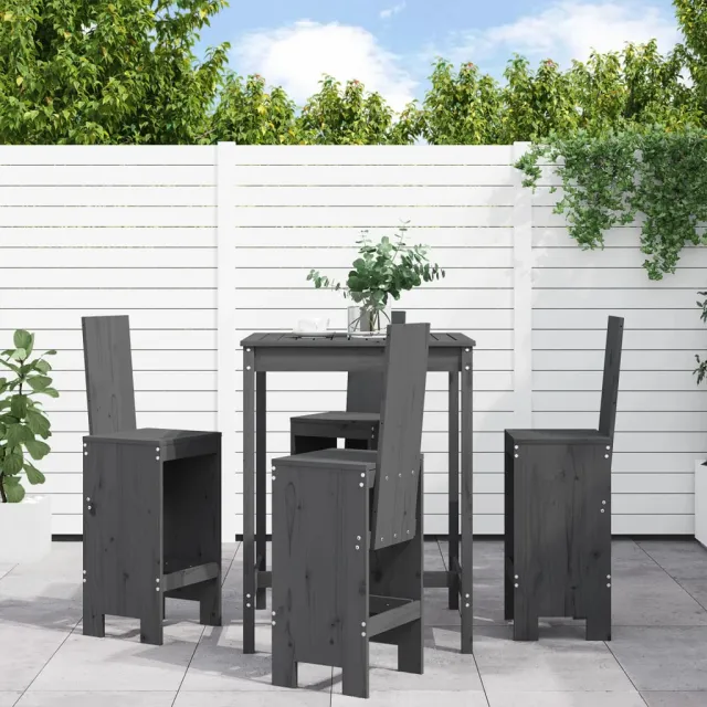 Ensemble de bar de jardin 5 pcs gris bois de pin massif
