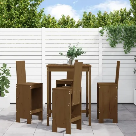 Ensemble de bar de jardin 5 pcs marron miel bois de pin massif