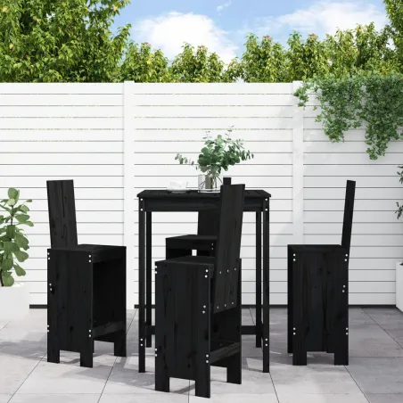 Ensemble de bar de jardin 5 pcs noir bois de pin massif