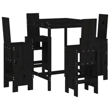 Ensemble de bar de jardin 5 pcs noir bois de pin massif 2