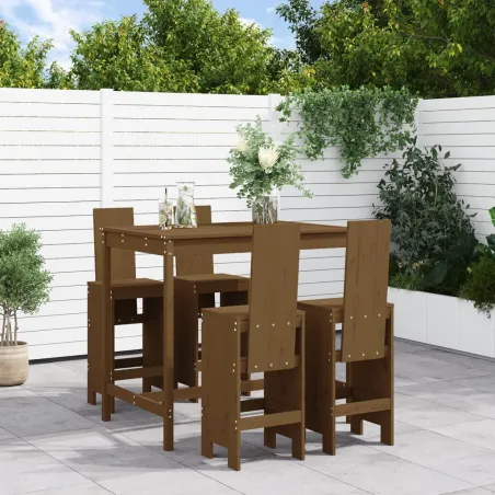 Ensemble de bar de jardin 5 pcs marron miel bois de pin massif