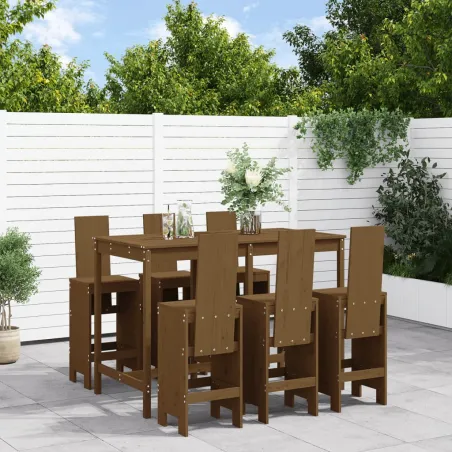 Ensemble de bar de jardin 7 pcs marron miel bois de pin massif