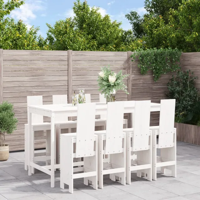 Ensemble de bar de jardin 9 pcs blanc bois de pin massif